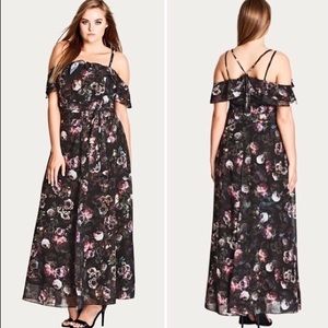 City Chic Vintage-Inspired Dark Floral Maxi Dress